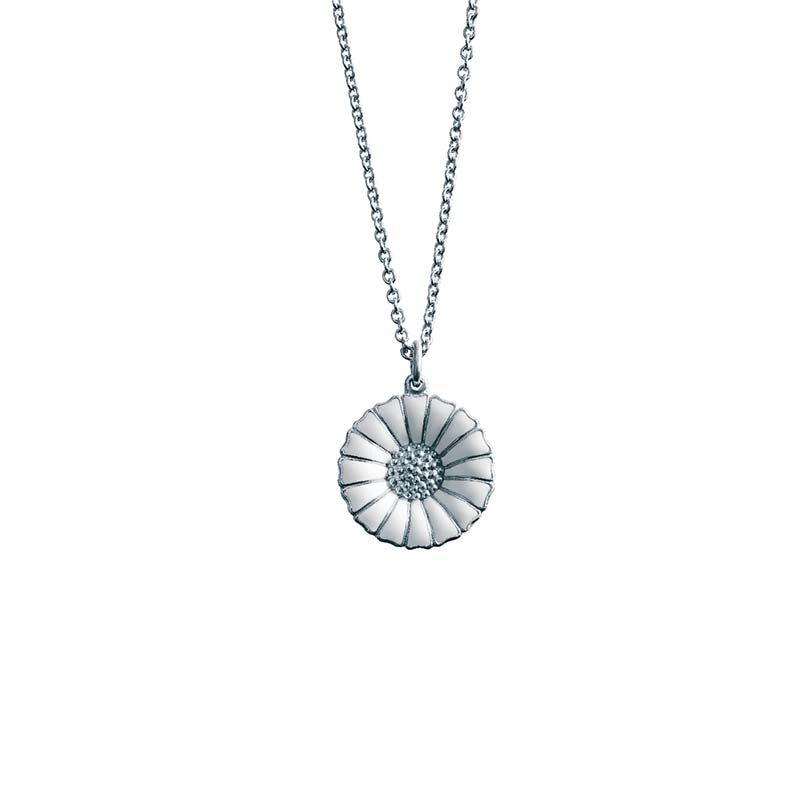 Georg Jensen - Daisy Medium Halsband Silver Med Vit Emalj